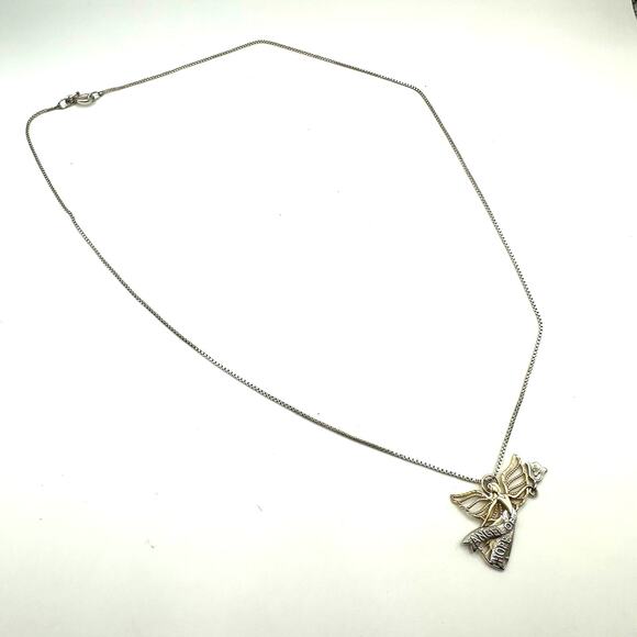 Michael Anthony Necklace 10k Gold Silver Angel Of Hope Pendant Vintage Box Chain - Picture 2 of 10